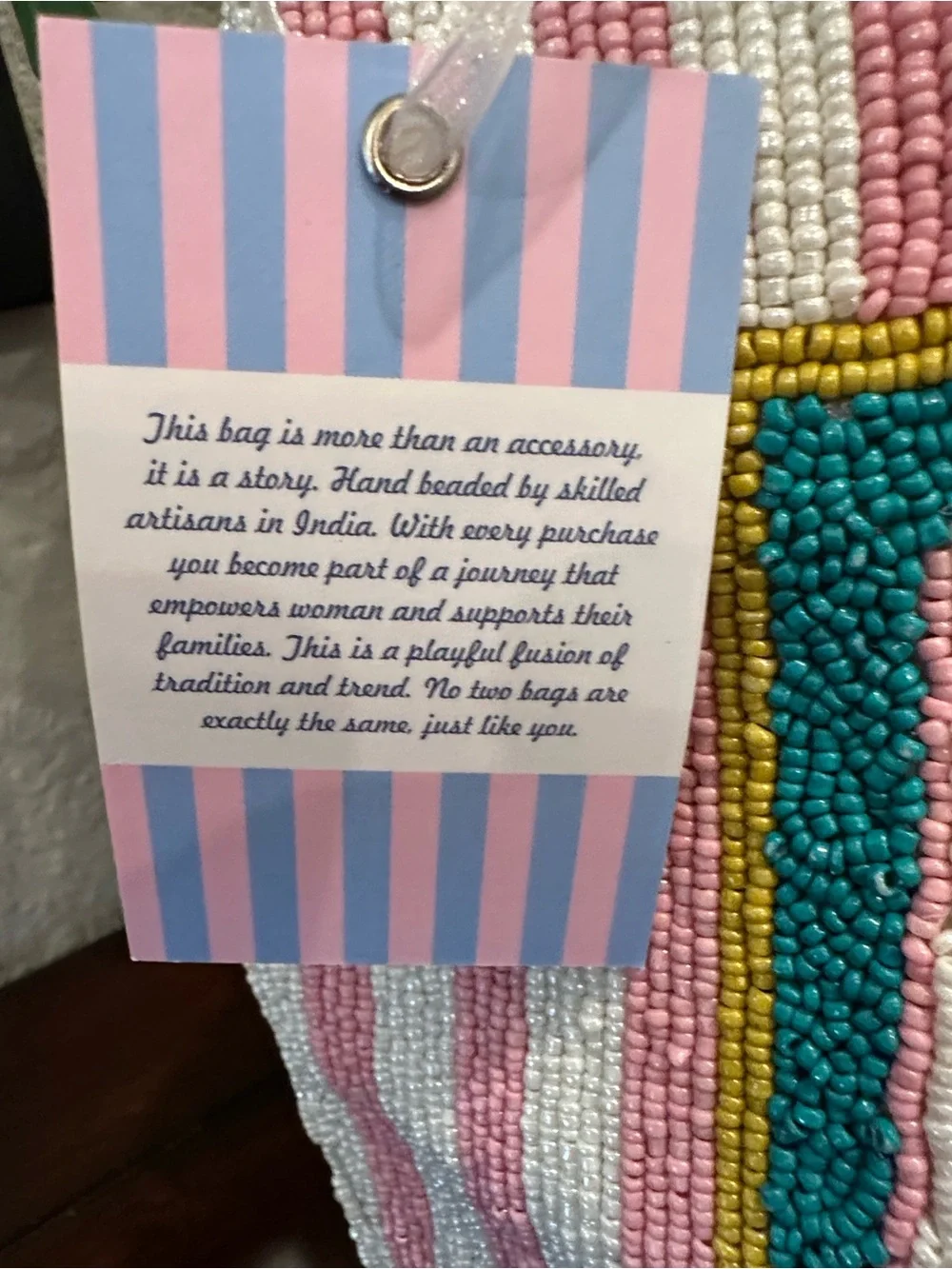 Handcrafted Pink & White Beaded Cocktail Tote -